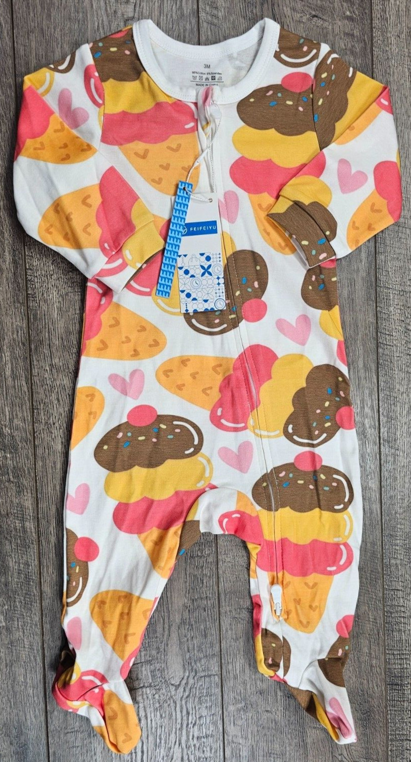 Baby Girl Boy Clothes New FEIFEIYU 3 Month Fun Ice Cream Cone Footed Outfit