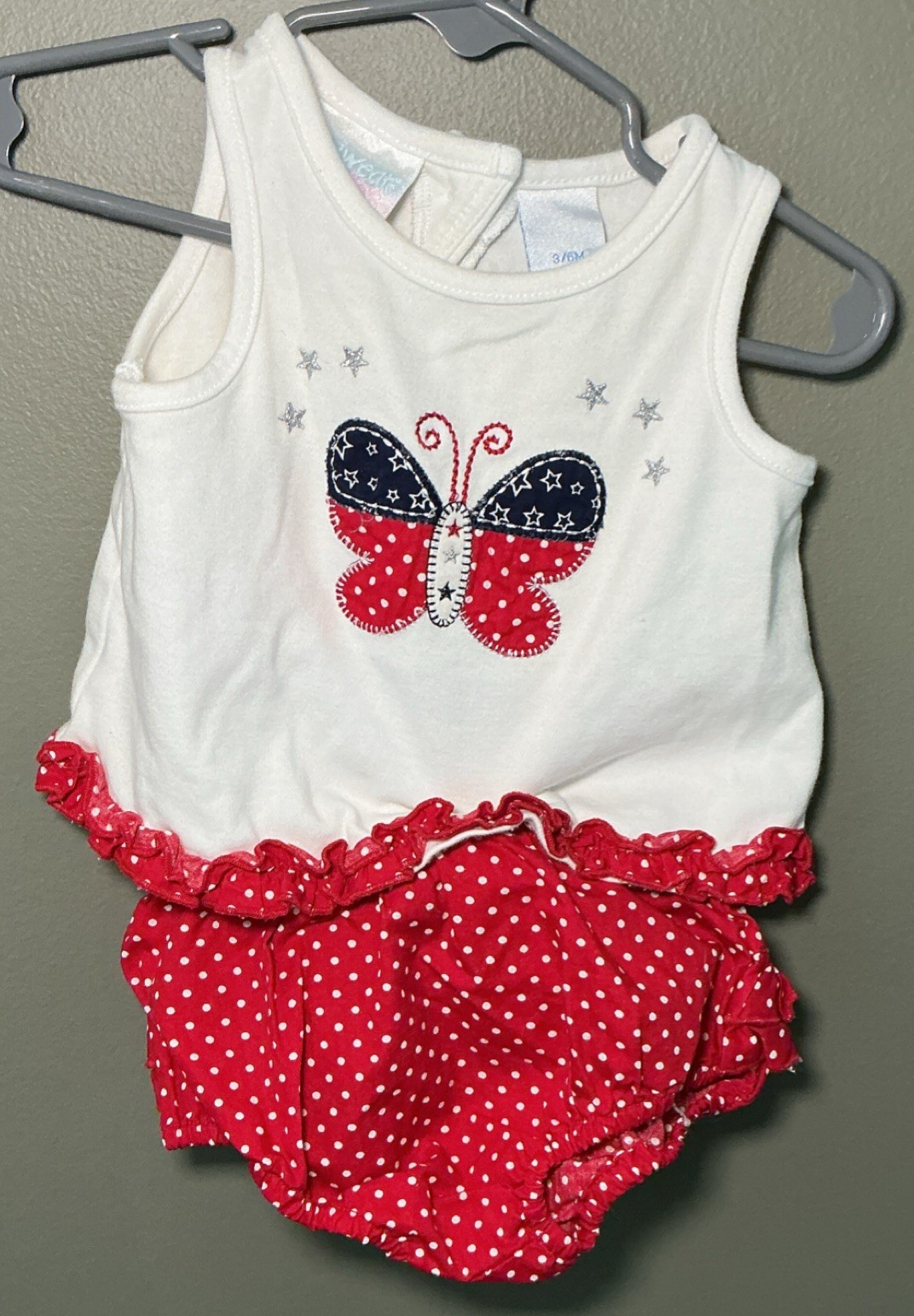 Miniwear Classics 3-6M Patriotic Butterfly Top Bloomers Set Red White Blue USA