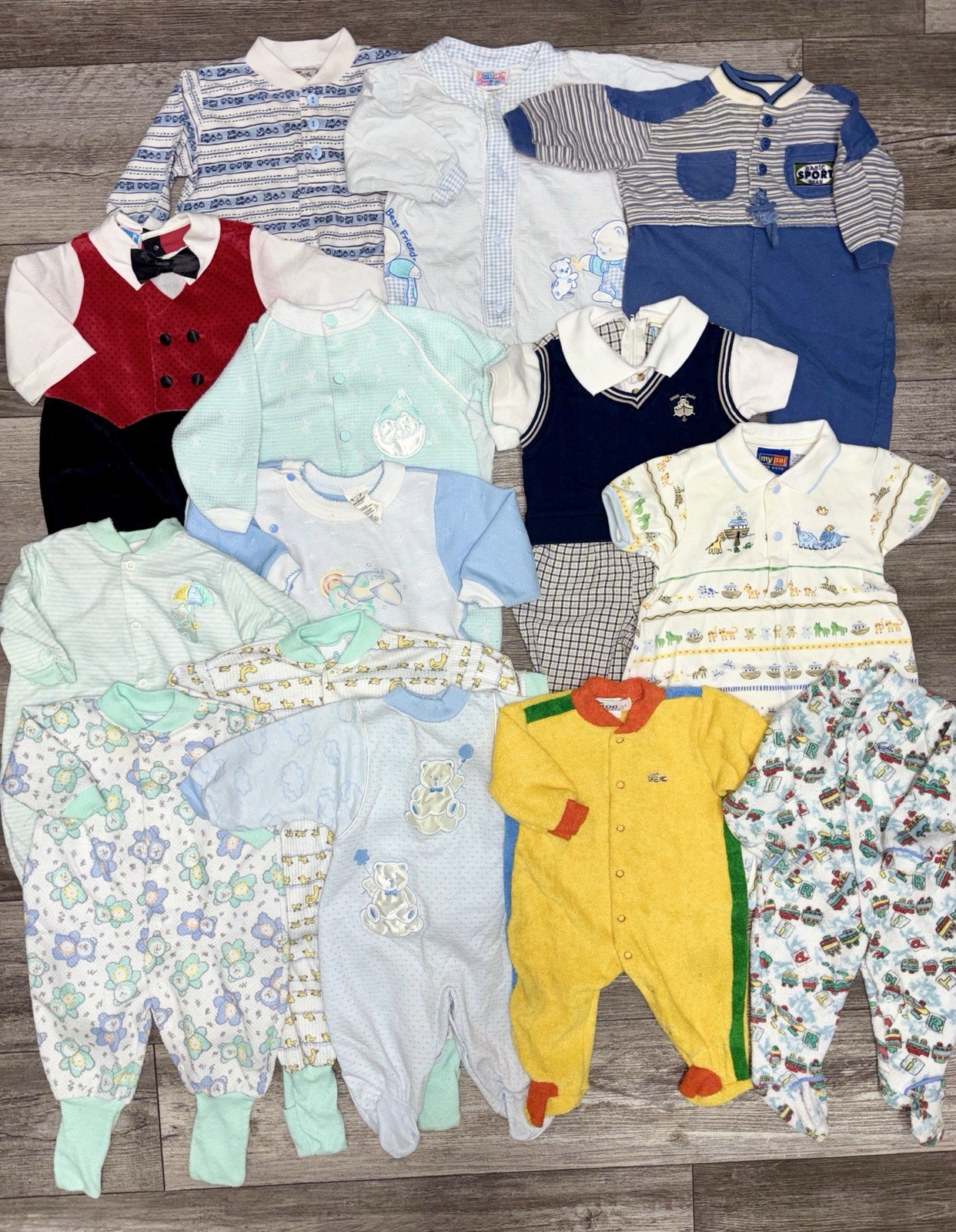 Vintage 90s Baby Boys Reseller Bundle 14 Items Rompers Sleepers All 6/9 Months