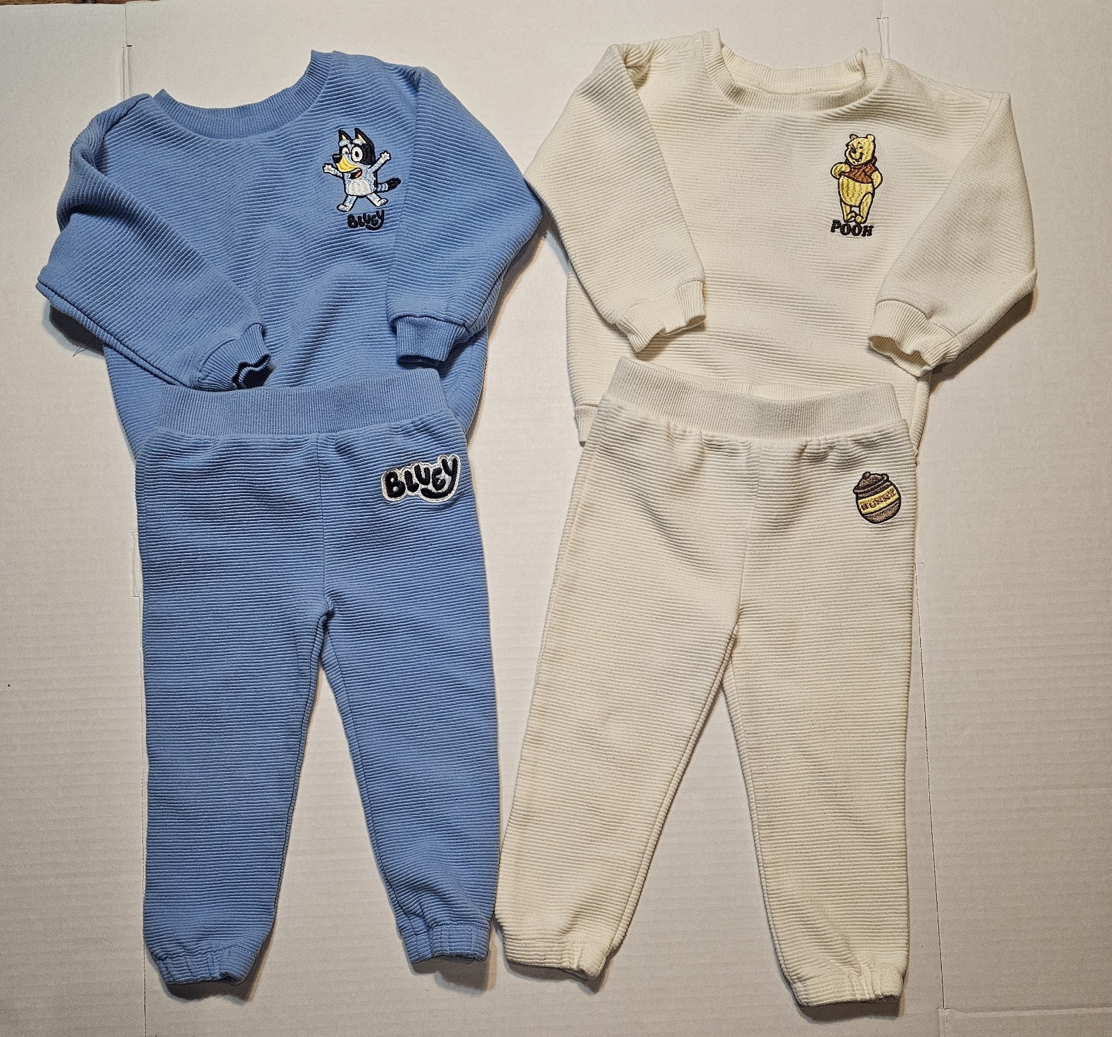 Bluey & Pooh Knit Pants Set 2-Piece Sweatshirt Outfit 18-24M Embroidered Cartoon