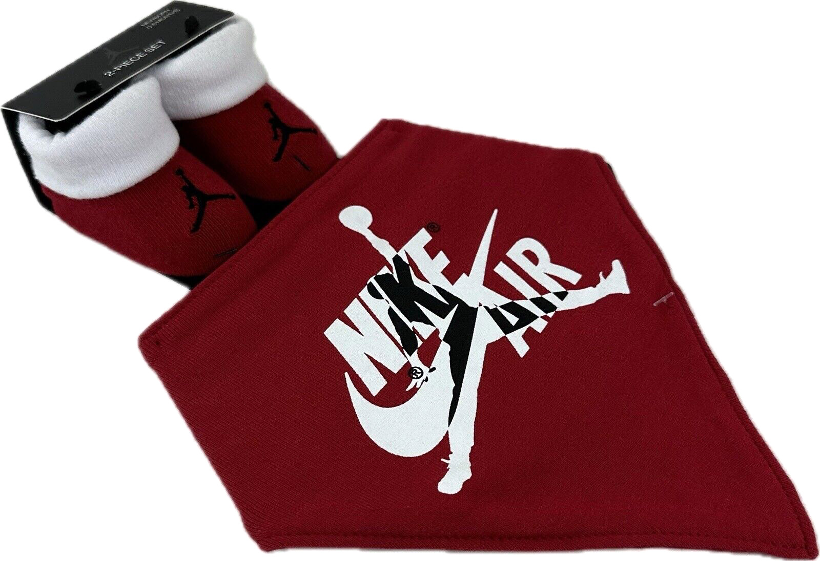 Nike Baby Red White Cotton Cuffed Jumpman Jordan Bandana Bib Booties Set 0-6 MO