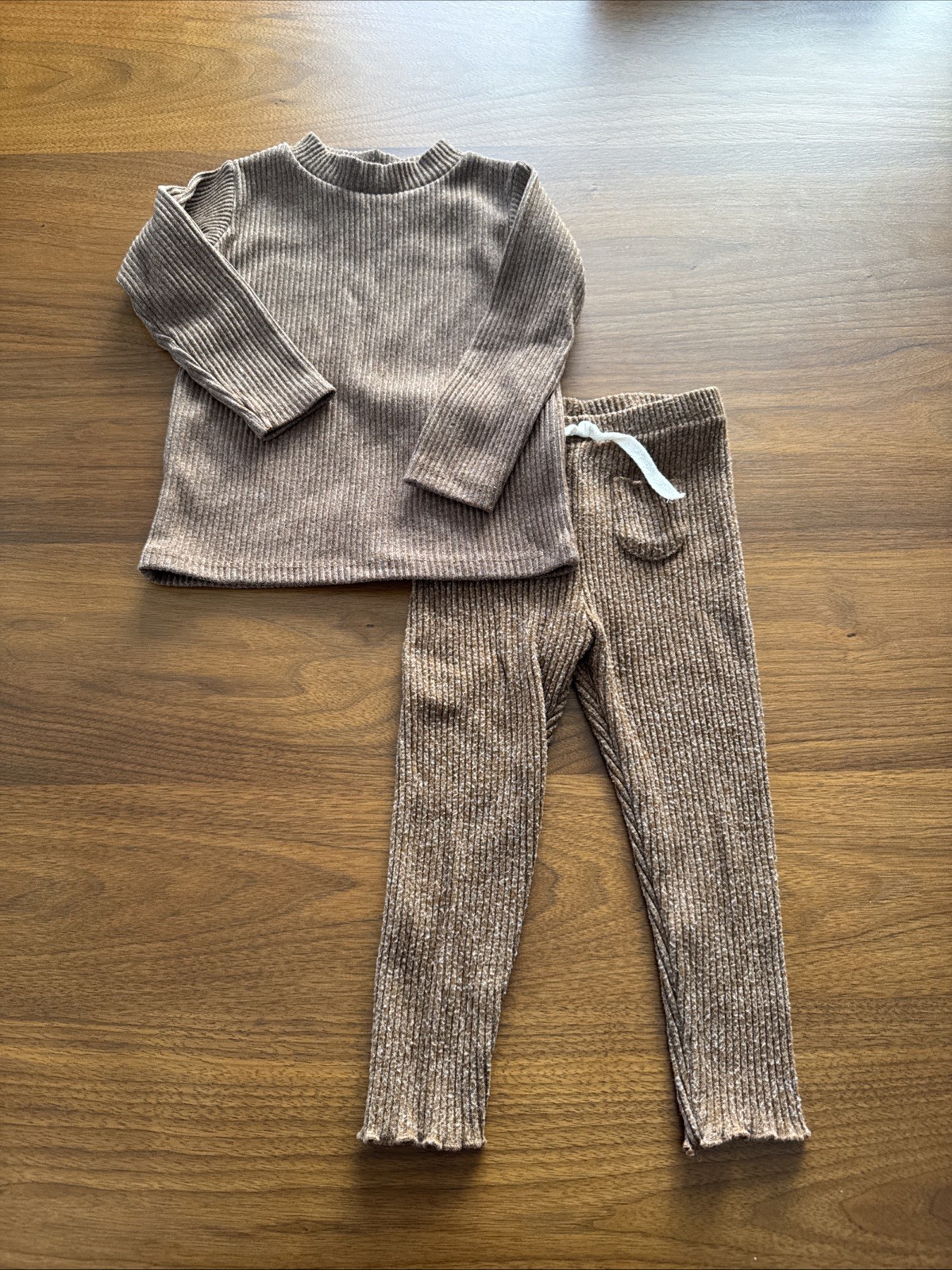 Zara Baby Ribbed Knit Set 12-18 Months | Brown Lounge Set | Top & Leggings
