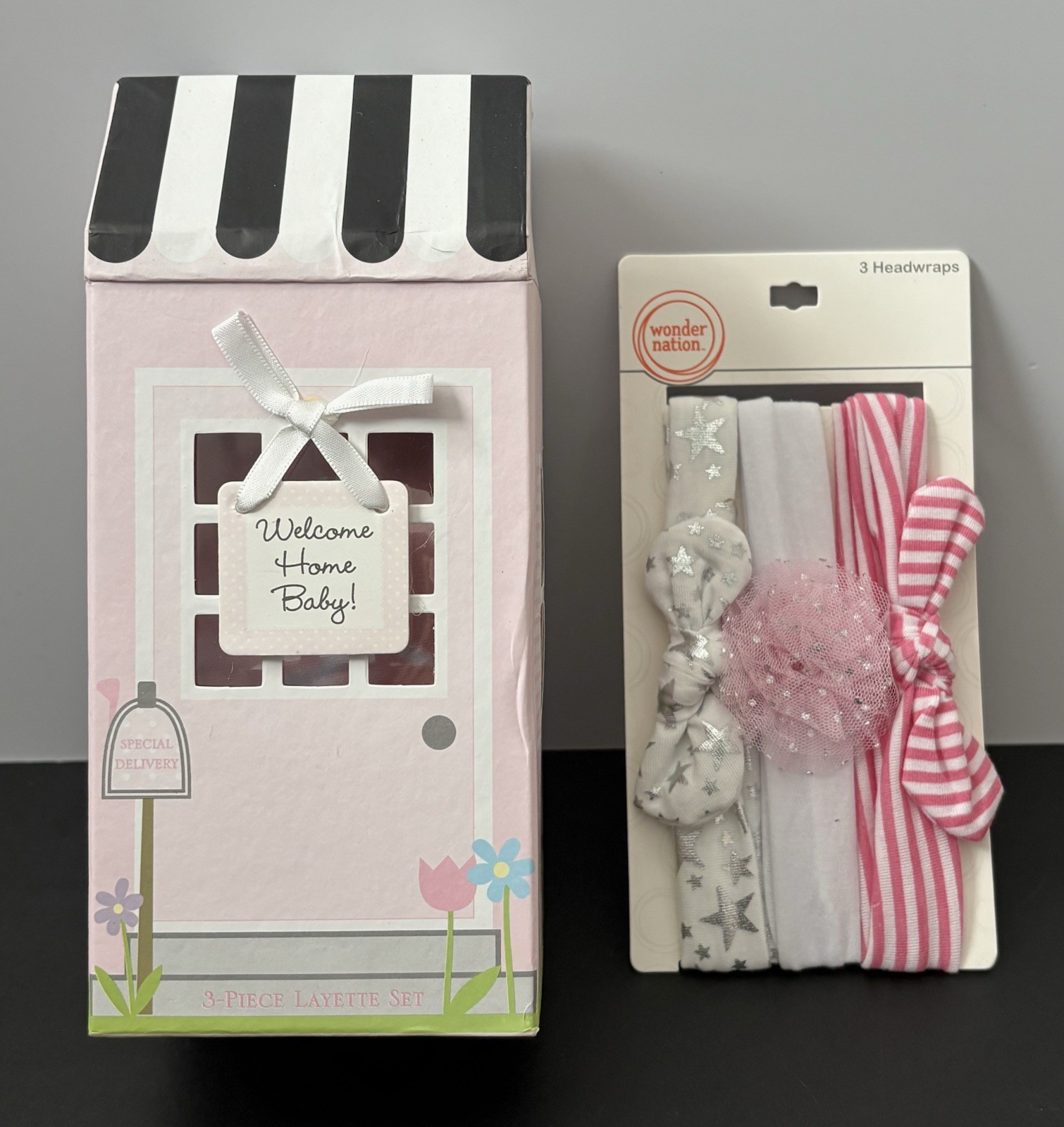 Welcome Home Newborn 3-Piece Layette Gift Set & 3-Piece Headbands Headwraps NEW