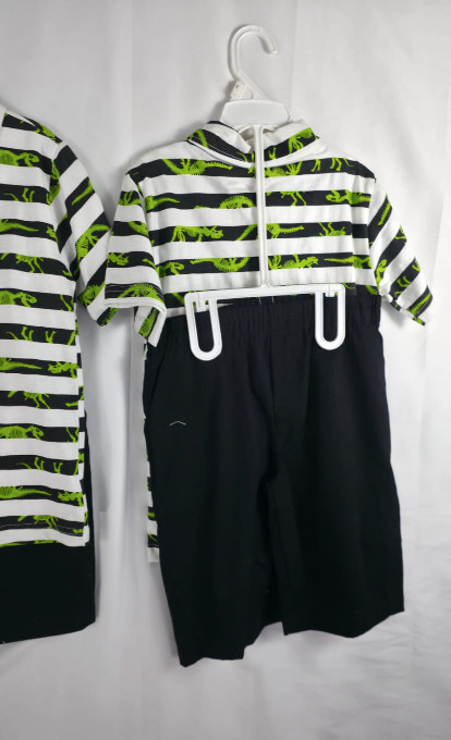 Boys Dino Outfit Set 2pc Polo Shirt & Shorts Toddler Green Dinosaur NWT 4-7