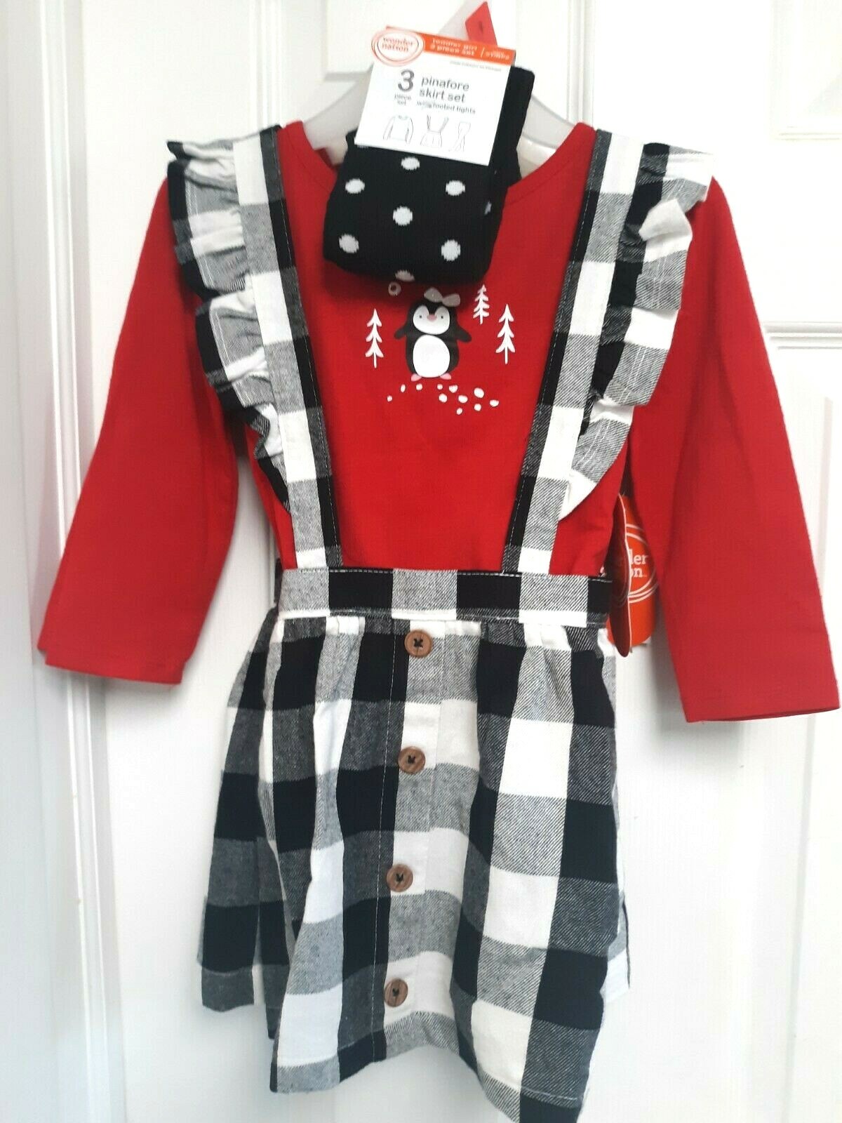 Wonder Nation Winter 3 Piece Pinafore Skirt Set W/ Footed Tights Toddler Size 2T