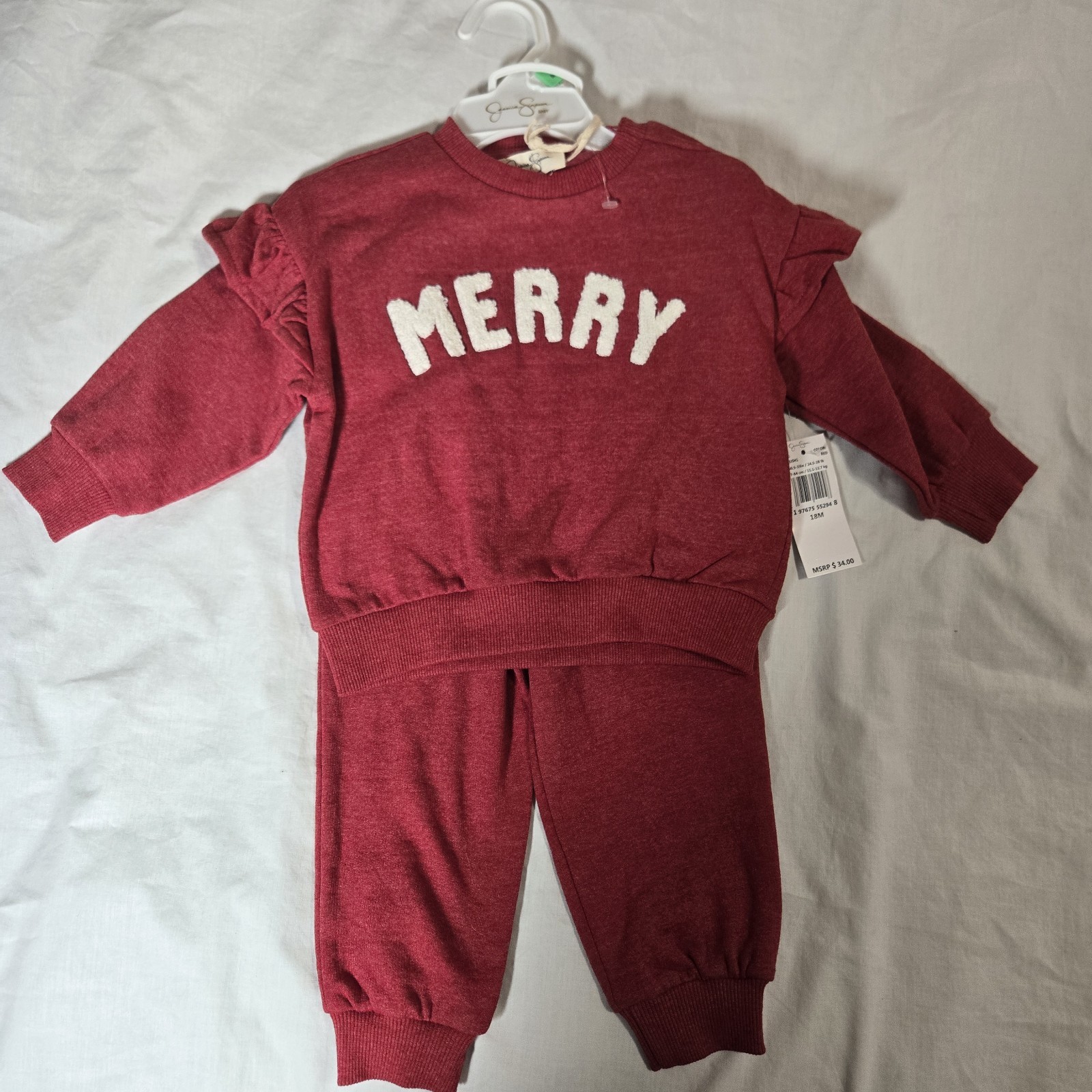 Jessica Simpson Two-Piece Sweat Suit Outfit Red Merry Baby Girl 18MO NWT