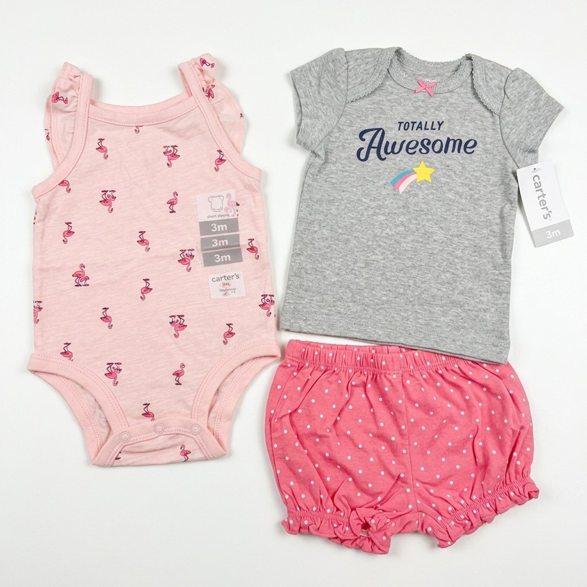 Carter’s Baby Girl 3 Month Summer Clothes – Romper and Short Set – 100% Cotton