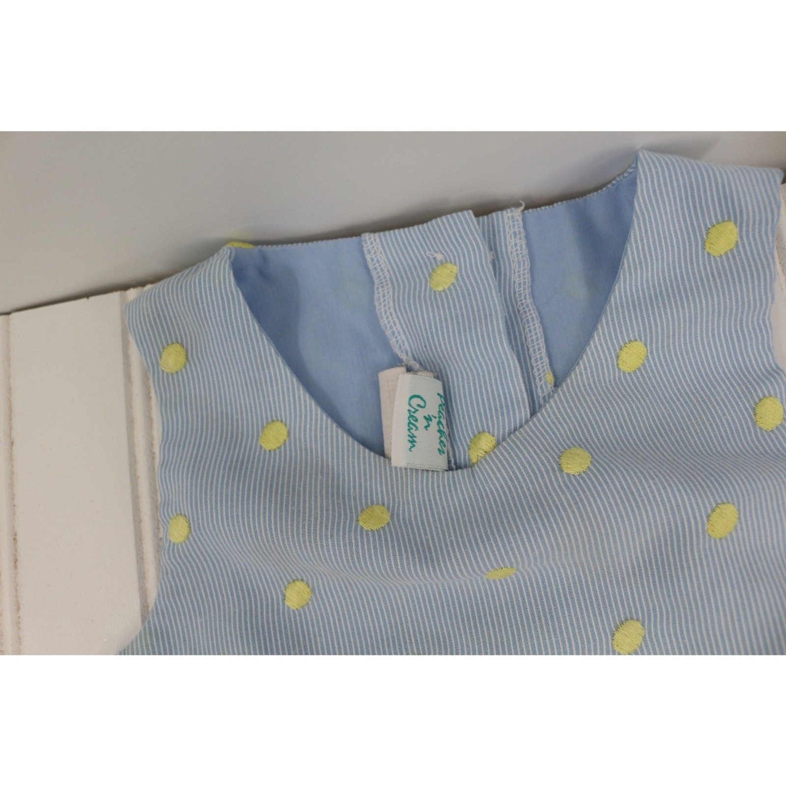 VTG Peaches and Cream Toddler Girls Set Blue Yellow Polka Dots Size 2T
