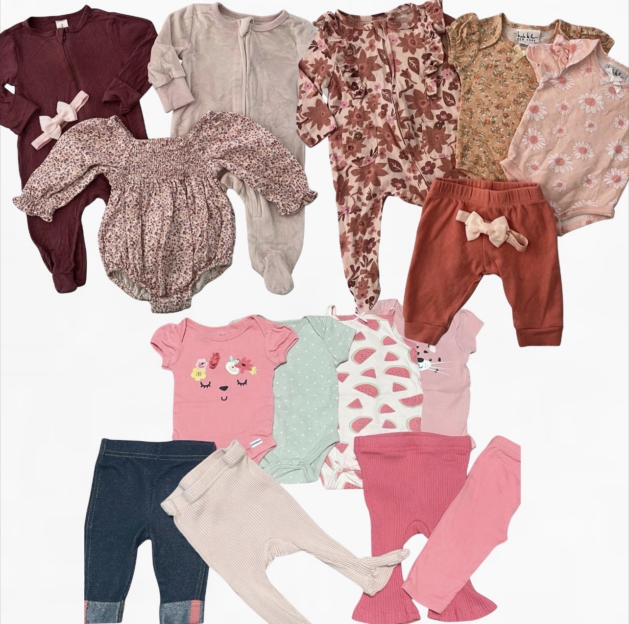 Cloud Island & Carter’s Mixed Brand 0-3M 17 Piece Outfit Set Pink Bodysuit Pants