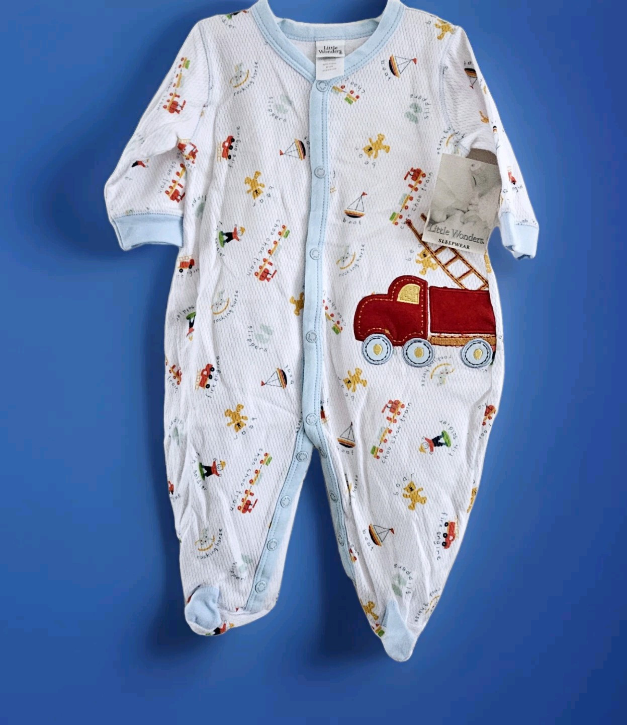 Little WONDERS SLEEPWEAR Boys 3-6 Mos. NWT Firetruck “Boy Toys” Train BOAT Bear