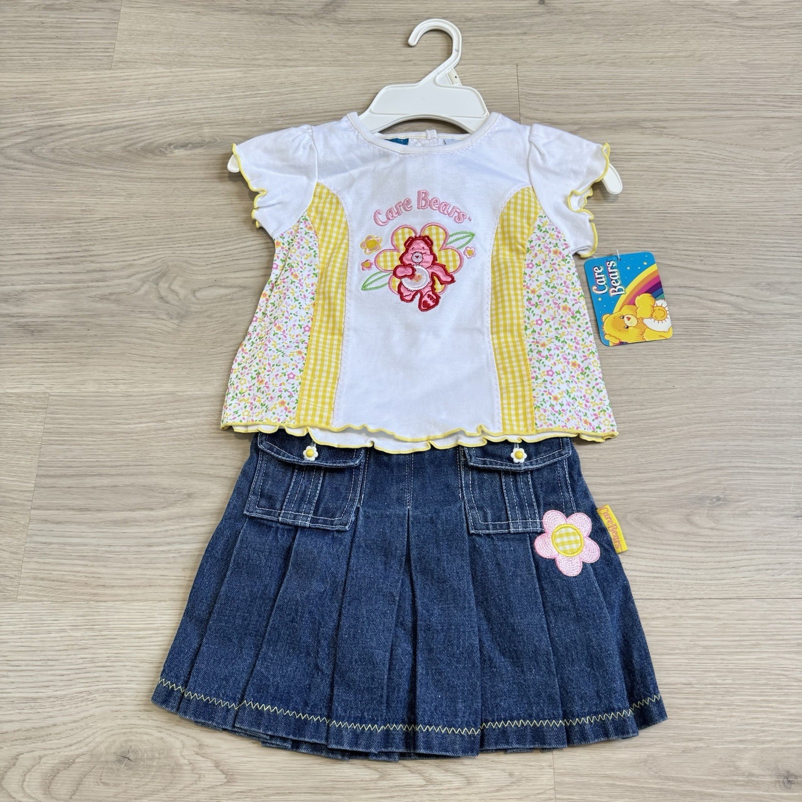 Vintage Care Bears 2 Piece Set Kids Girls Size 4T New 2005 Y2K Shirt & Skirt
