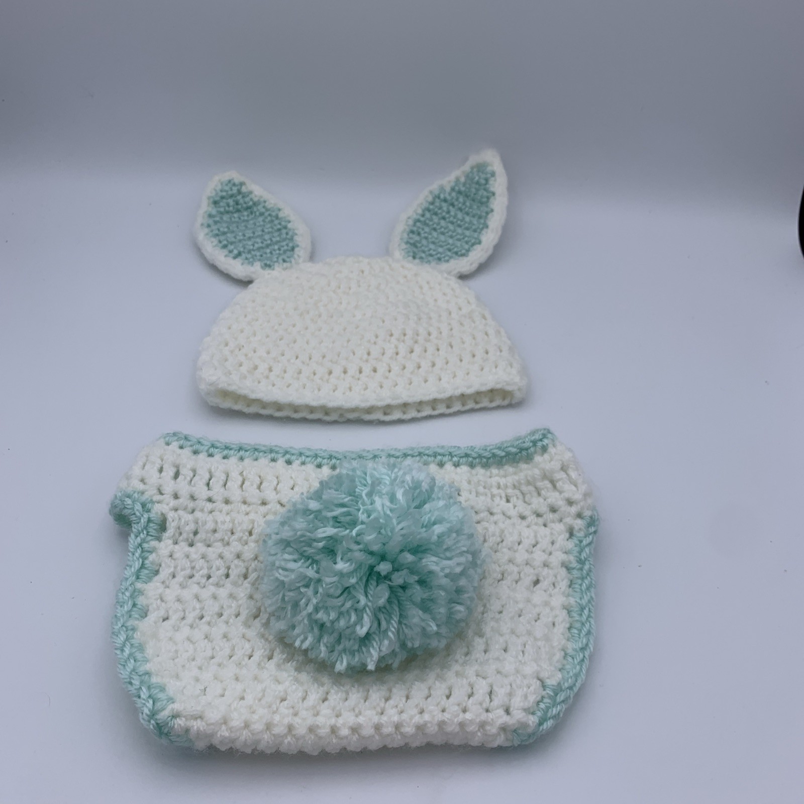Baby Easter Bunny Rabbit Crochet Hat Diaper Cover Photo Prop Outfit Set Handmade