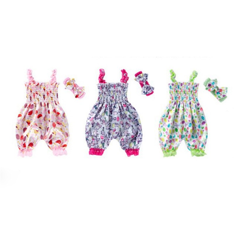 Toddler Bodysuit Outfit Pants Baby Girls Headband Bloomers Set Playsuit Jumpsuit