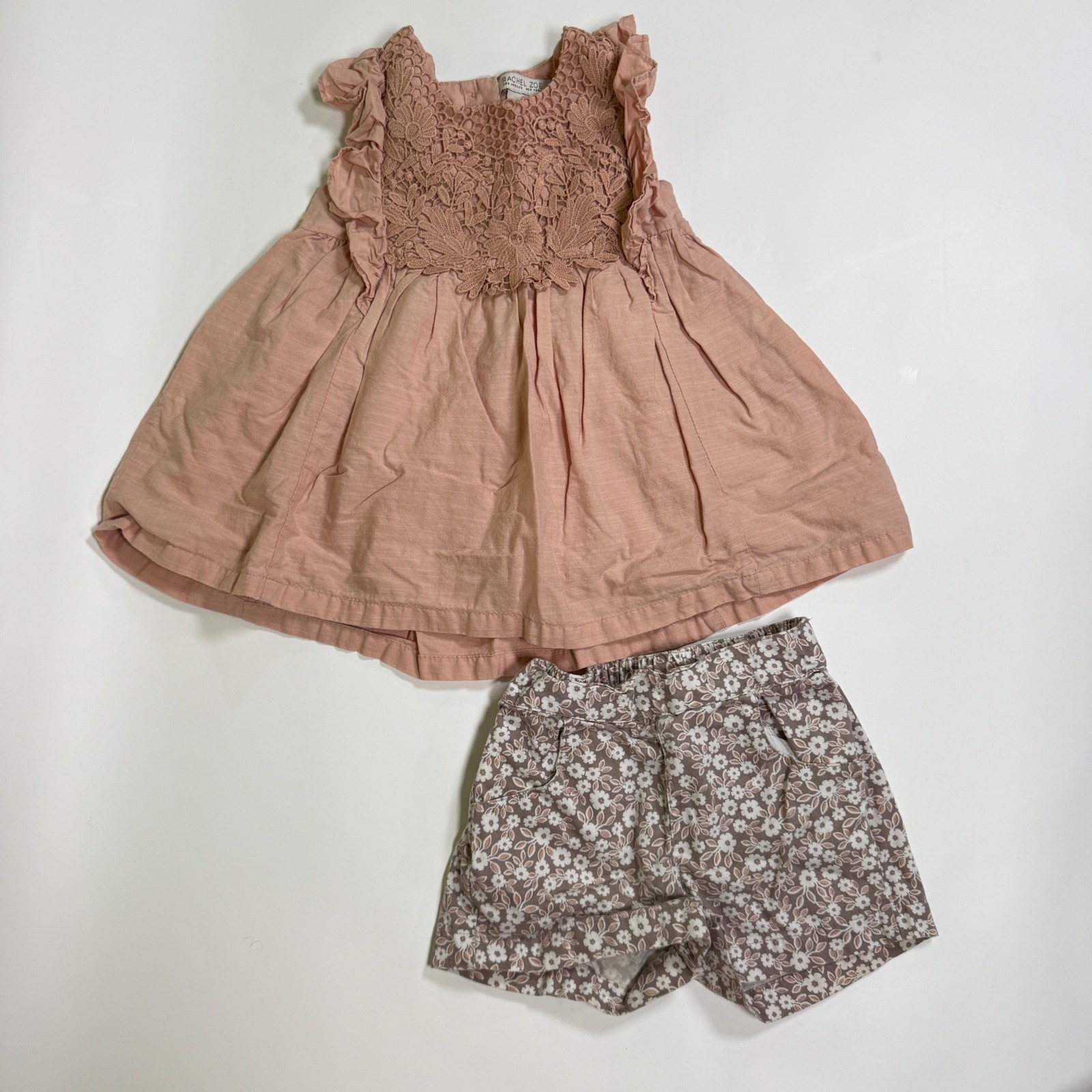 Rachel Zoe Top and Shorts Set Kids 2T Pink Excellent Lace Floral Boho 2pc