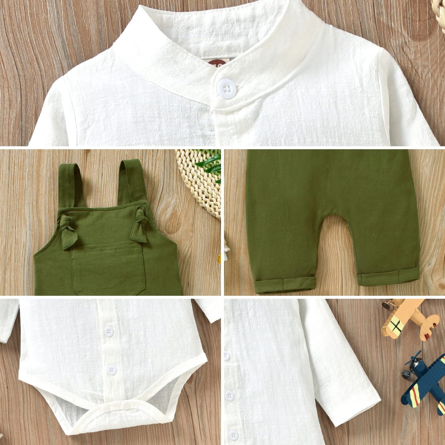Unutiylo Baby Boys Overalls Linen Clothes 2PCS Set 6-12 Months, Greenwhite