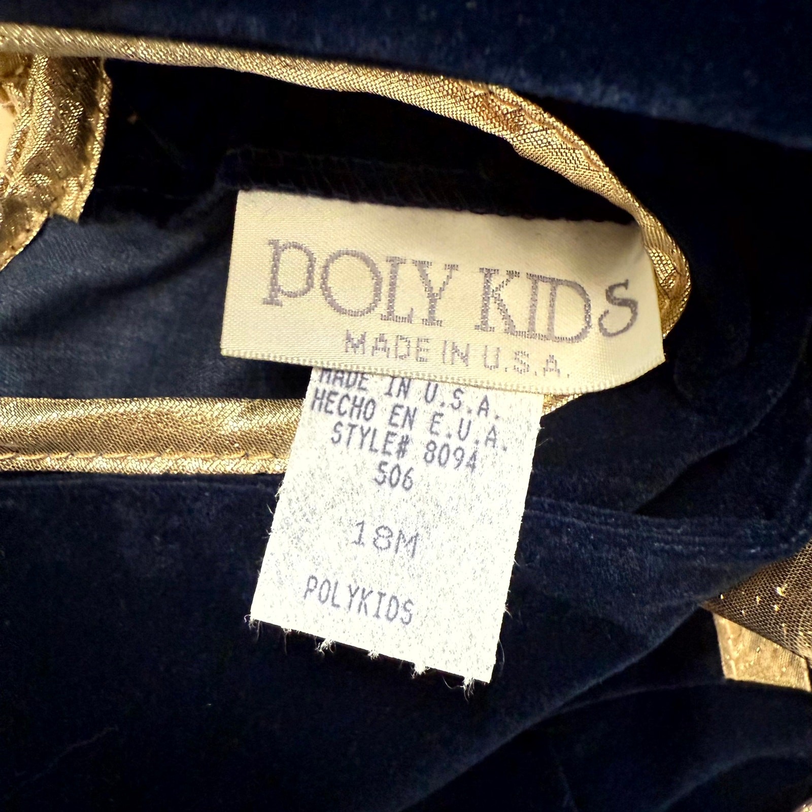 Vintage 90s Poly Kids 3-Piece Bloomers Set Girls 18M Navy Blue Velvet Gold Bows