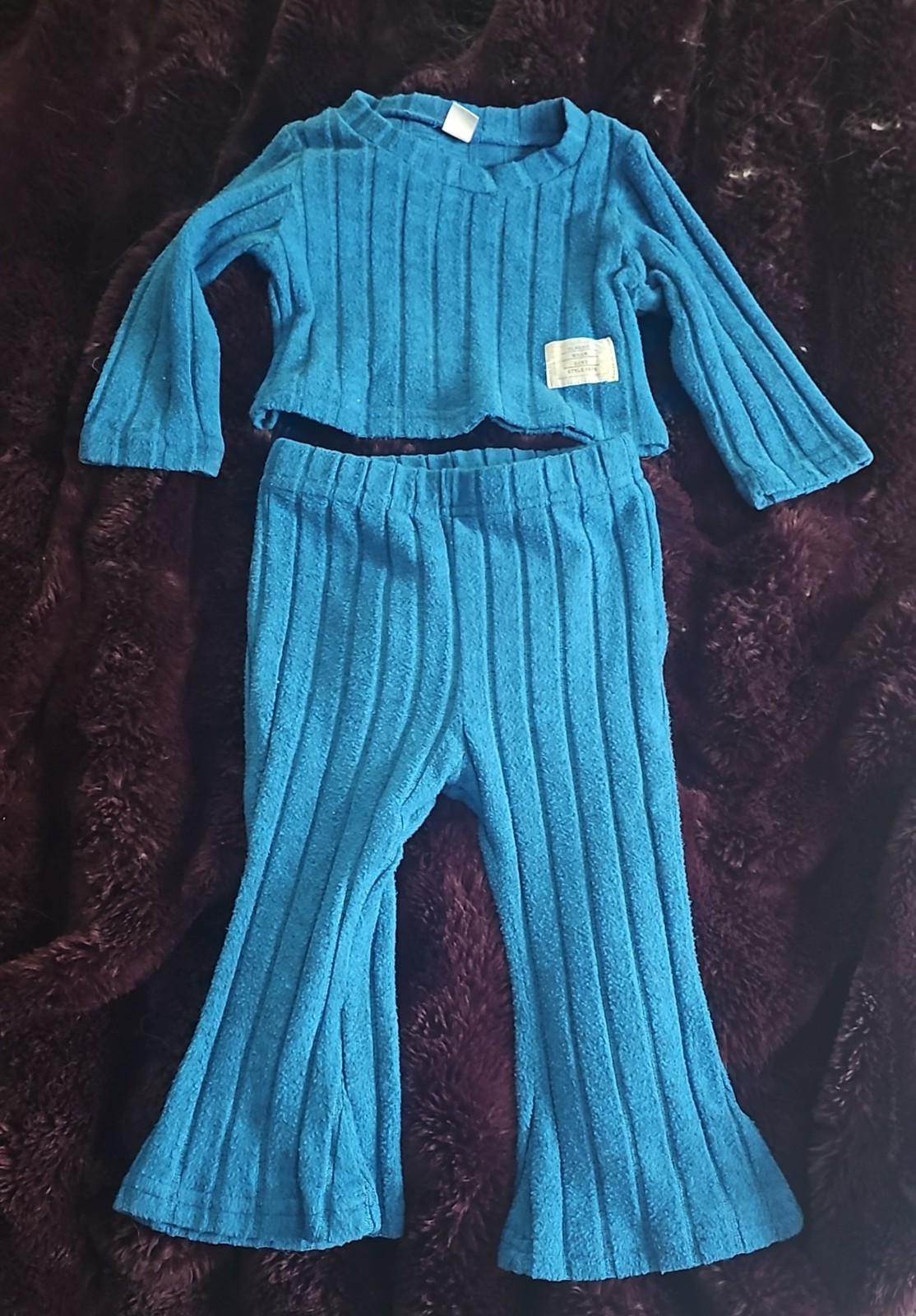 Classic Wear Baby 2pc Outfit Set 6-9M Blue Terry Long Sleeve Top & Pants