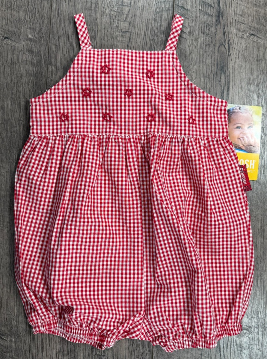 Baby Girl Clothes New Vintage Oshkosh 3-6 Month Red Check Flower Romper Outfit