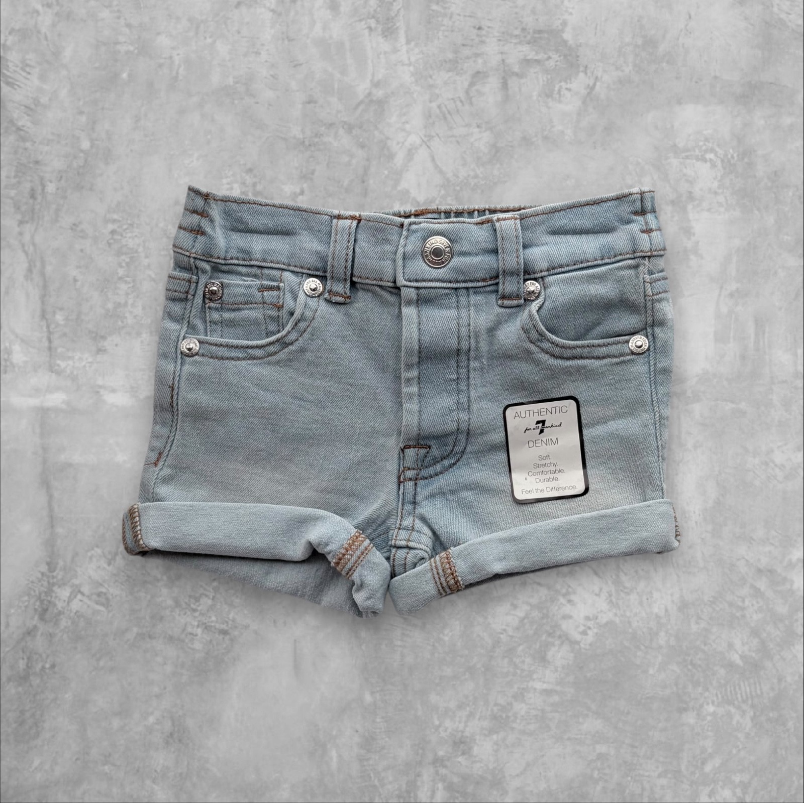 New 7 For All Mankind Baby Girls Pink Eyelet Top & Blue Denim Shorts Set Sz 12M