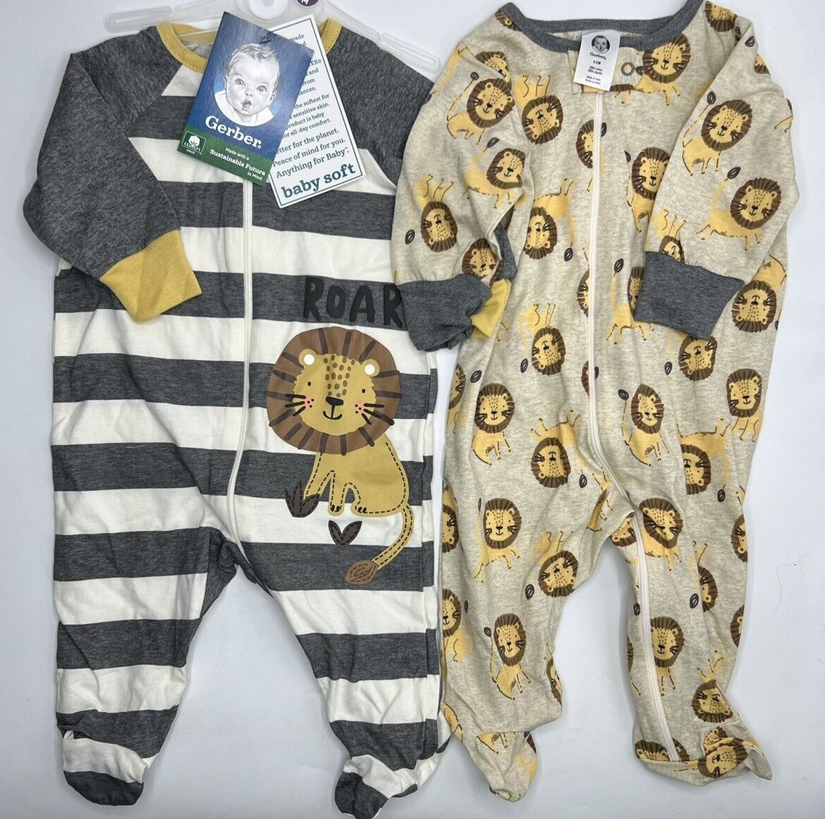 Boys Size 0-3M Adorable 2-Pack Sleep ‘n Play Footed Pajamas Outfits Lions