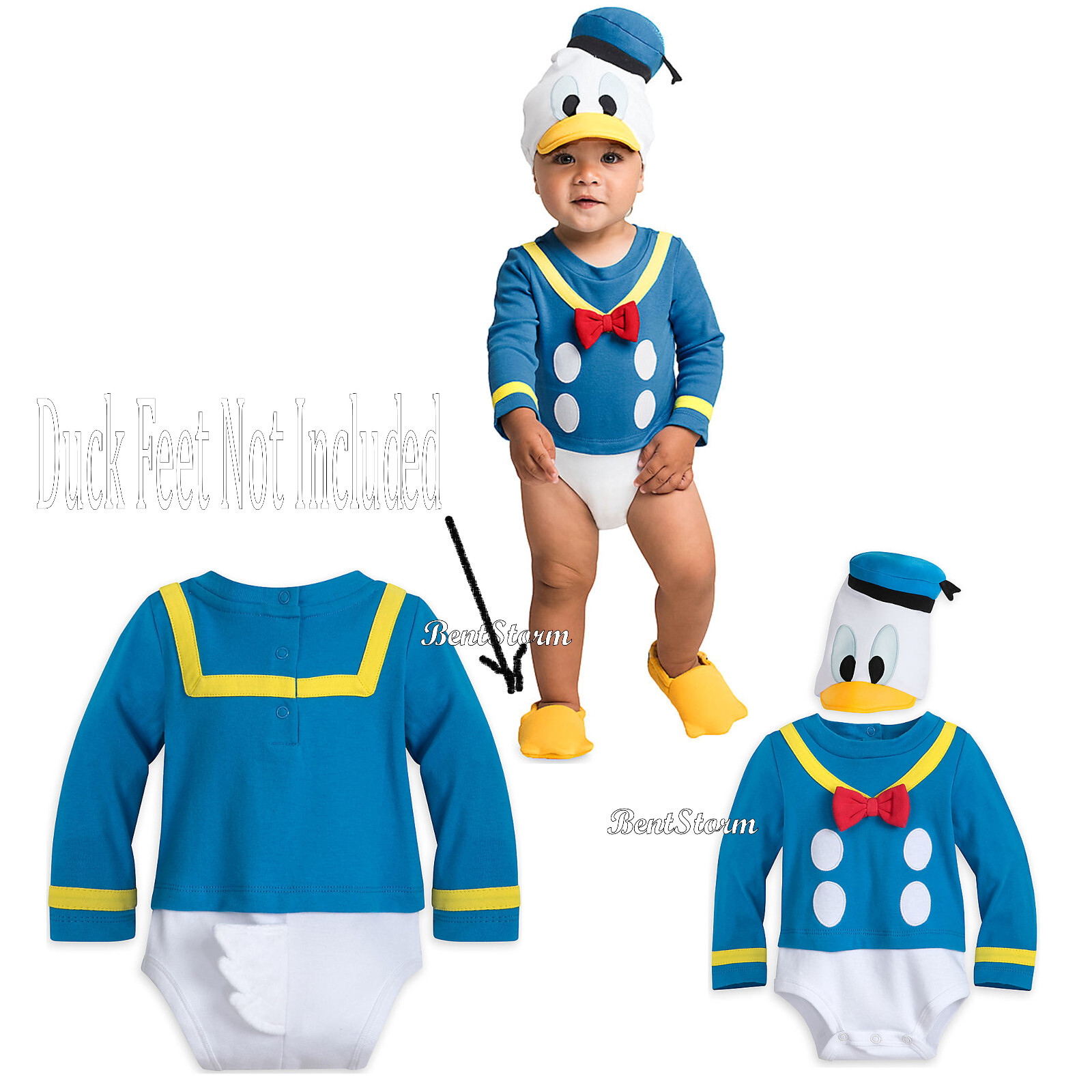 Donald Duck Tales Baby Bodysuit Dress Up Costume W/ Tail & 3D Hat Disney Store