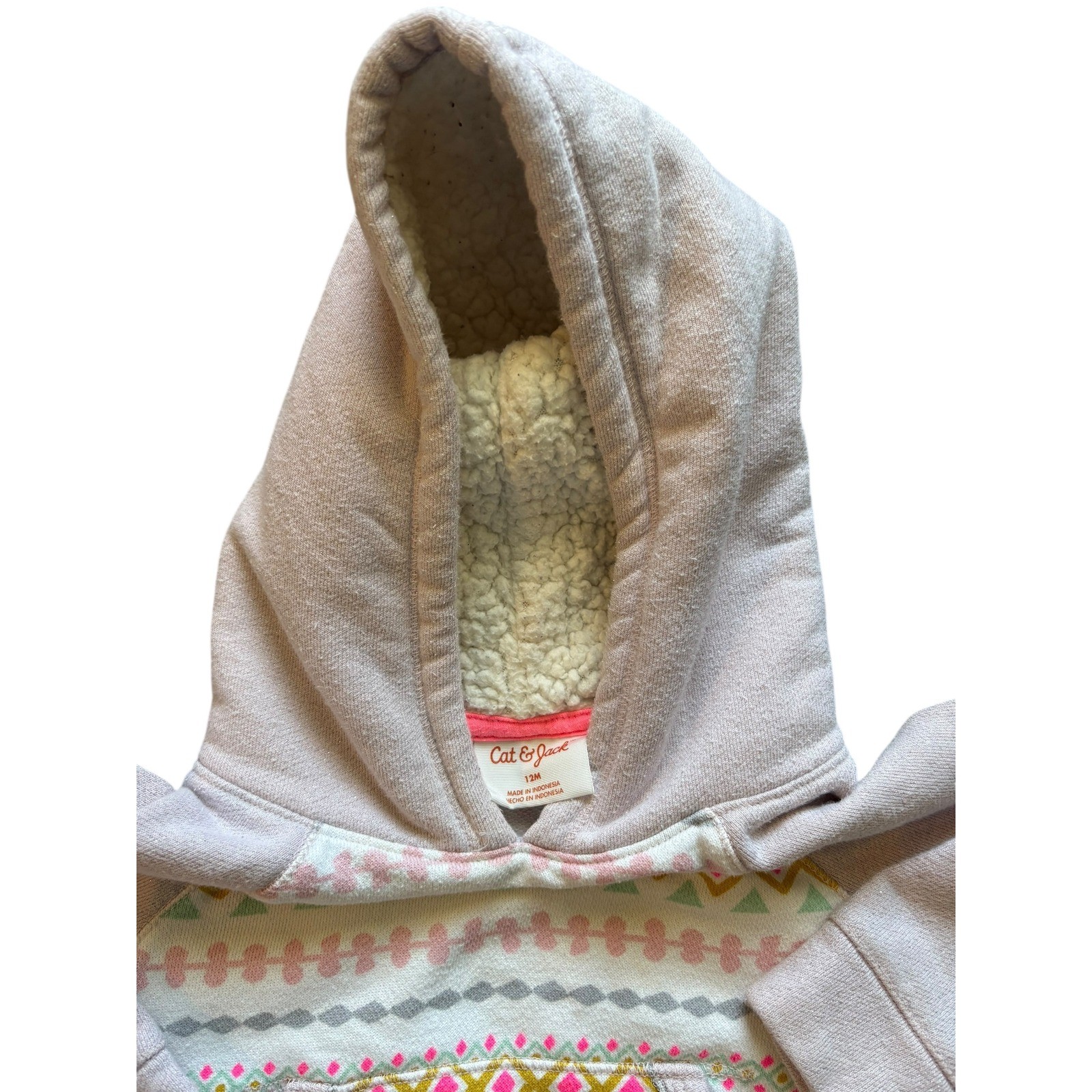 Cat & Jack Baby Girl 12M Sherpa Lined Hoodie Sweatshirt Pants Set Aztec Print
