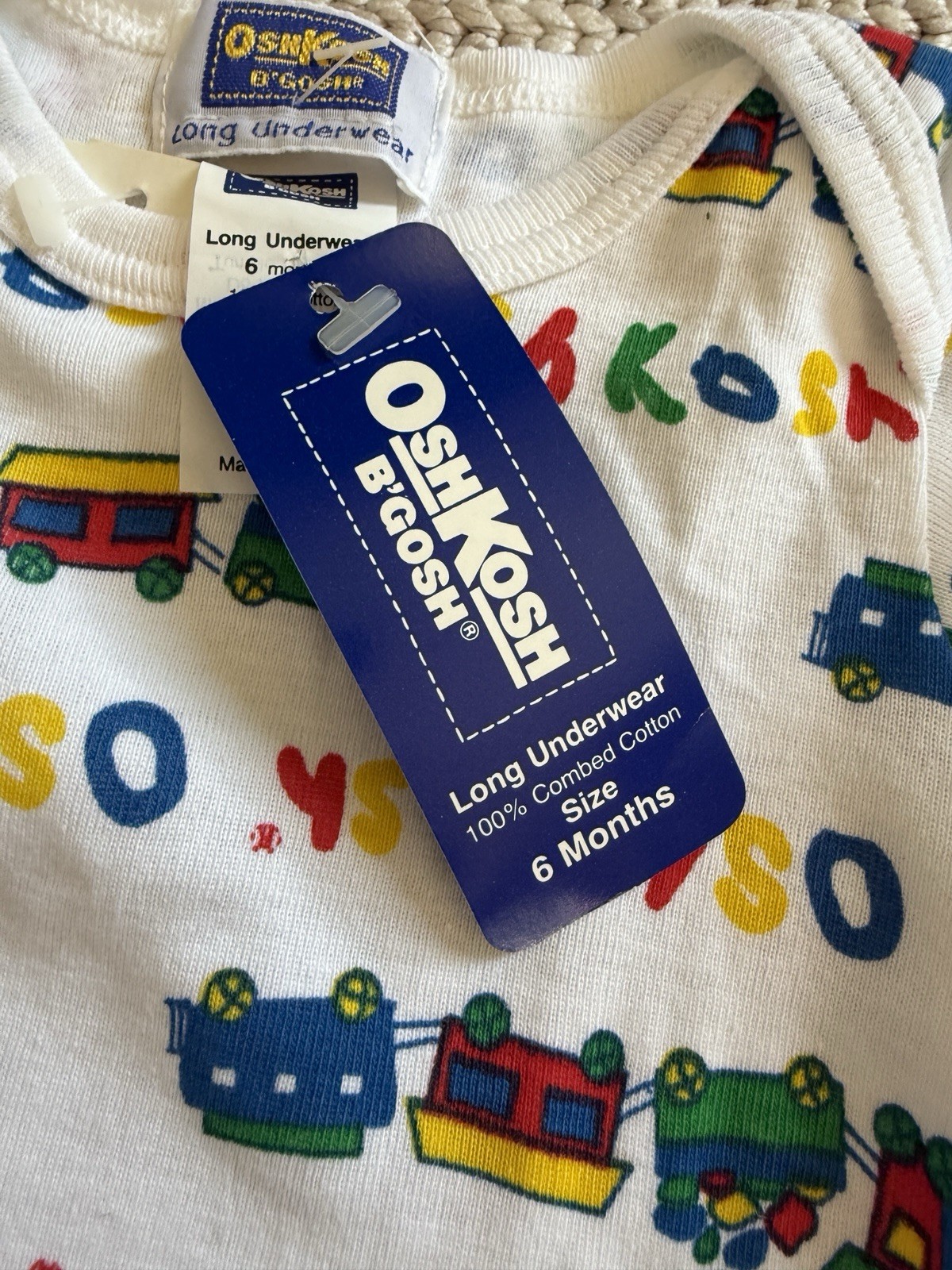 OshKosh B’Gosh NEW Vintage Baby Boys Train Long Underwear Outfit Sz 6 Months