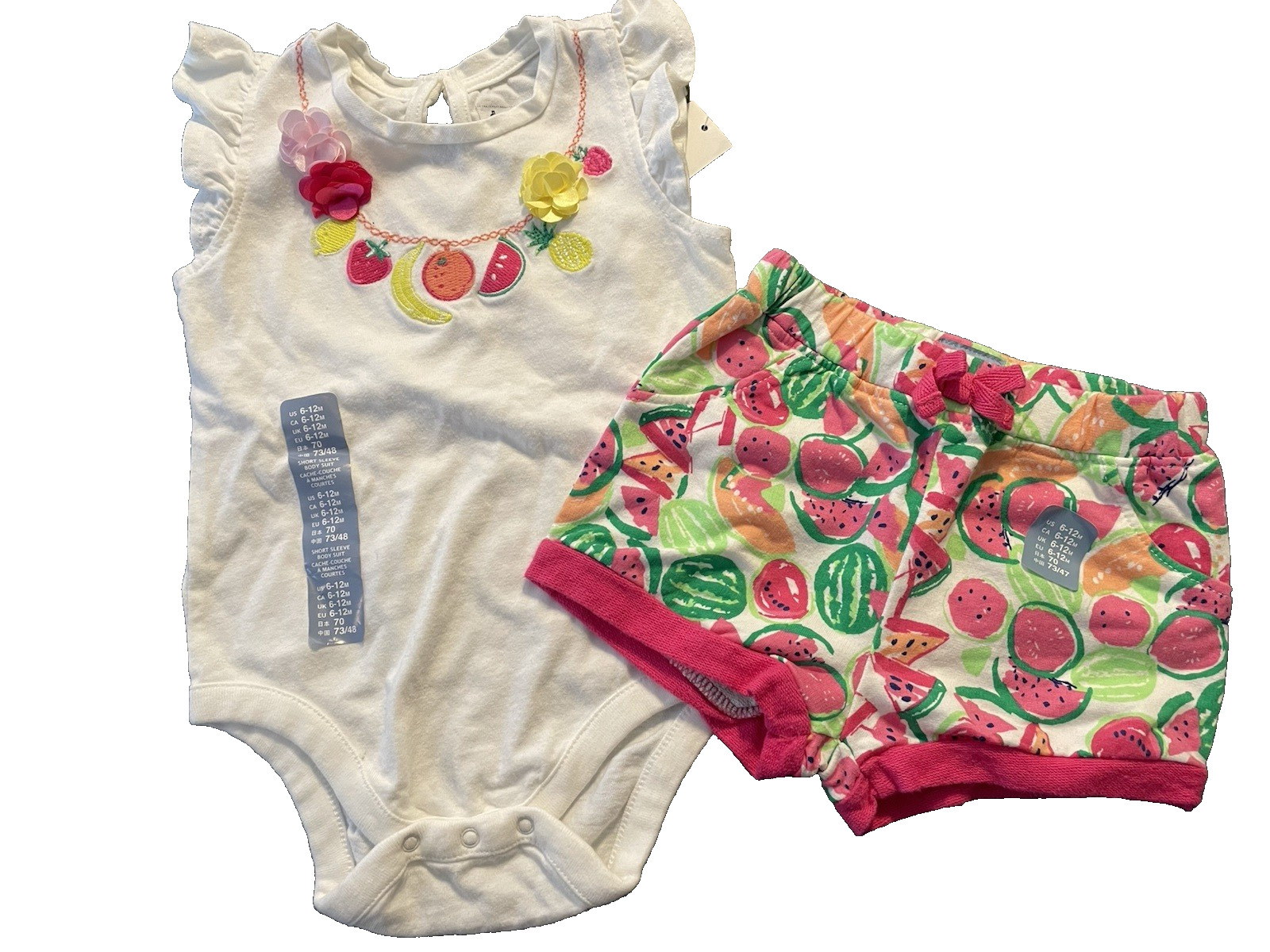 baby Gap NWT Girl’s 6 12 Mo. 2 Pc Outfit Set Fruit Bodysuit w/ Bubble Shorts