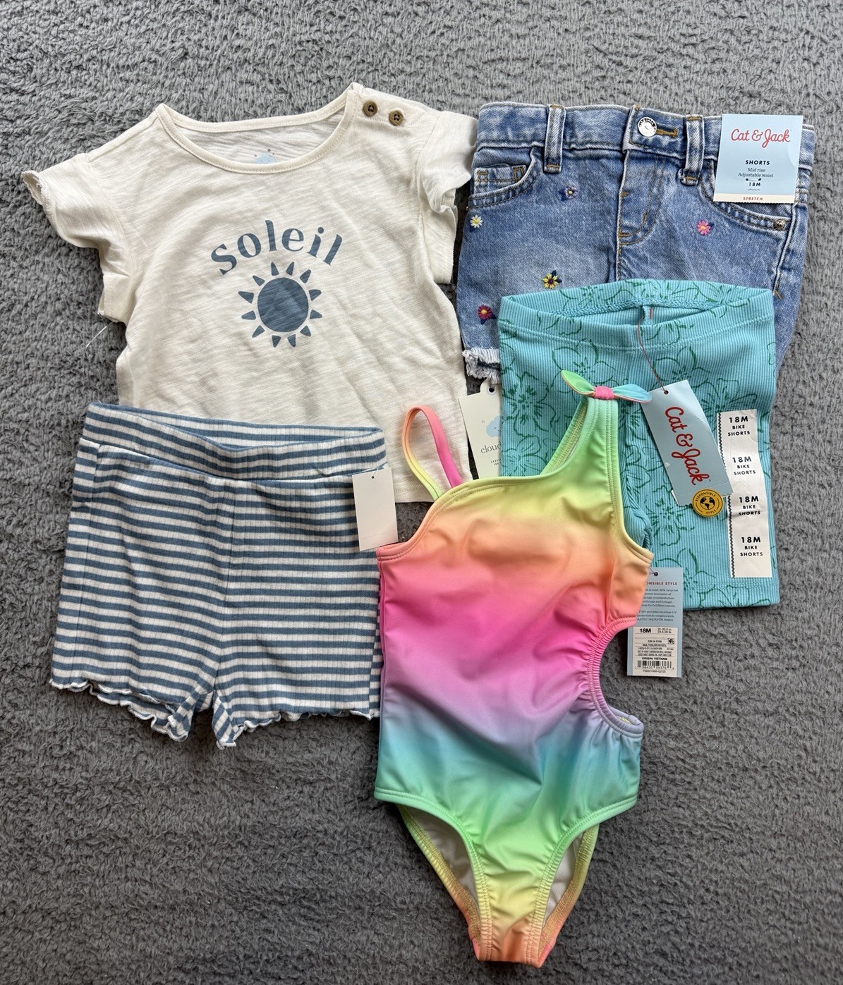 Cat & Jack Toddler Girls 18 Months Top & Bottom Set Denim Jean Shorts Summer Lot