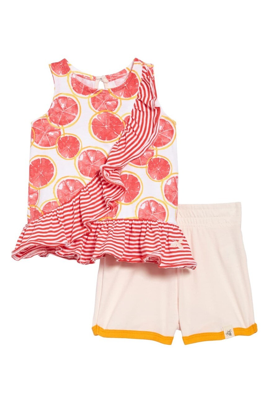 BURTS BEES Infant Girl’s 2 Pc Outfit Pink White Tank Shirt Shorts Set 6-9 Month