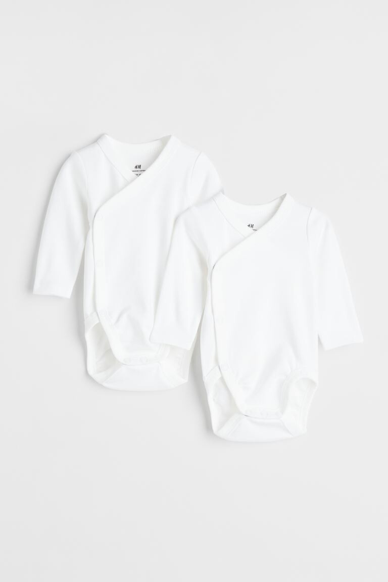 1 New 1 Used H&M Kids Baby 2-Pack White Cotton Long-Sleeved Bodysuits Size 2-4M