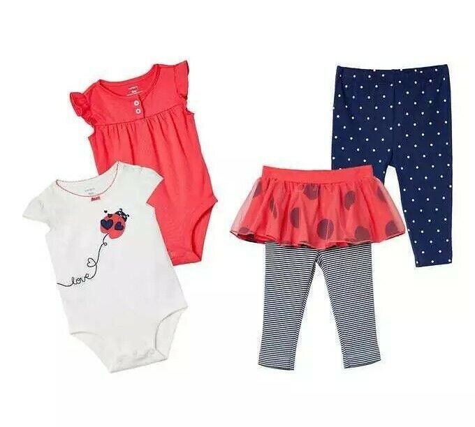 Carter’s Ladybug Dots Tutu 4Pc Set Pants/Bodysuits Red Baby Girl 3 or 6 Mo NWT