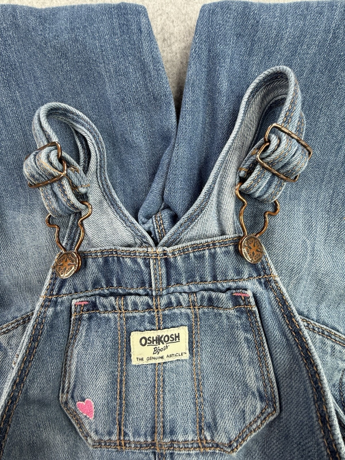 Oshkosh B’Gosh Girls 3T Cotton Vestbak Overalls Patchwork Butterfly Heart EUC