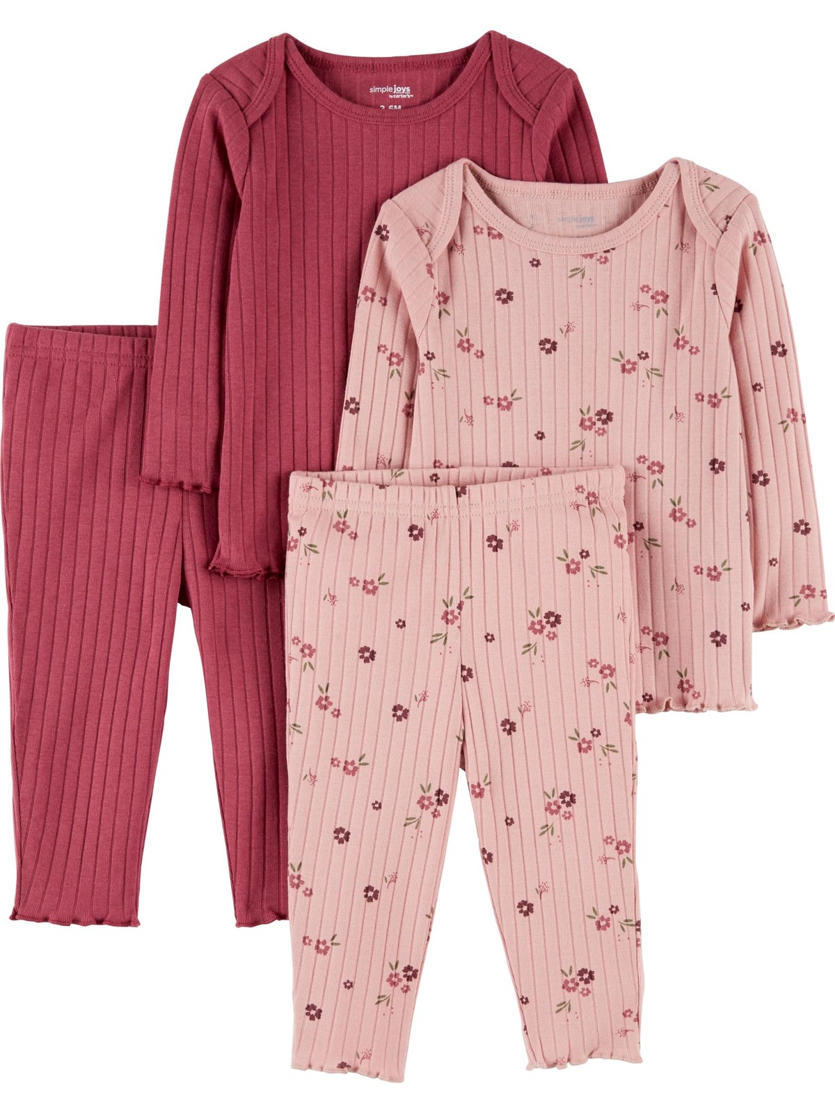 Baby Girls’ 4-Piece Textured Set, Plum/Floral, 3-6 Months