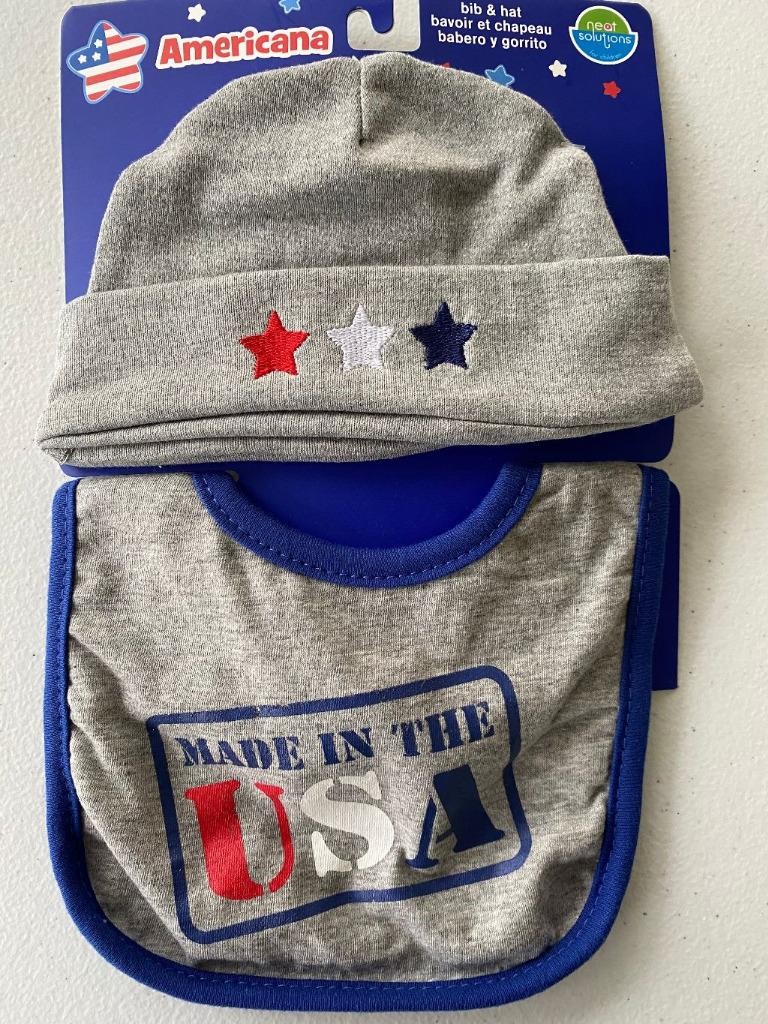 Baby Patriotic Americana Unisex 2 Piece Set Hat Bib