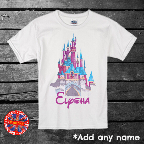 Personalised Princess Castle T-shirt Kids Adults Gift Paris Florida Vacation