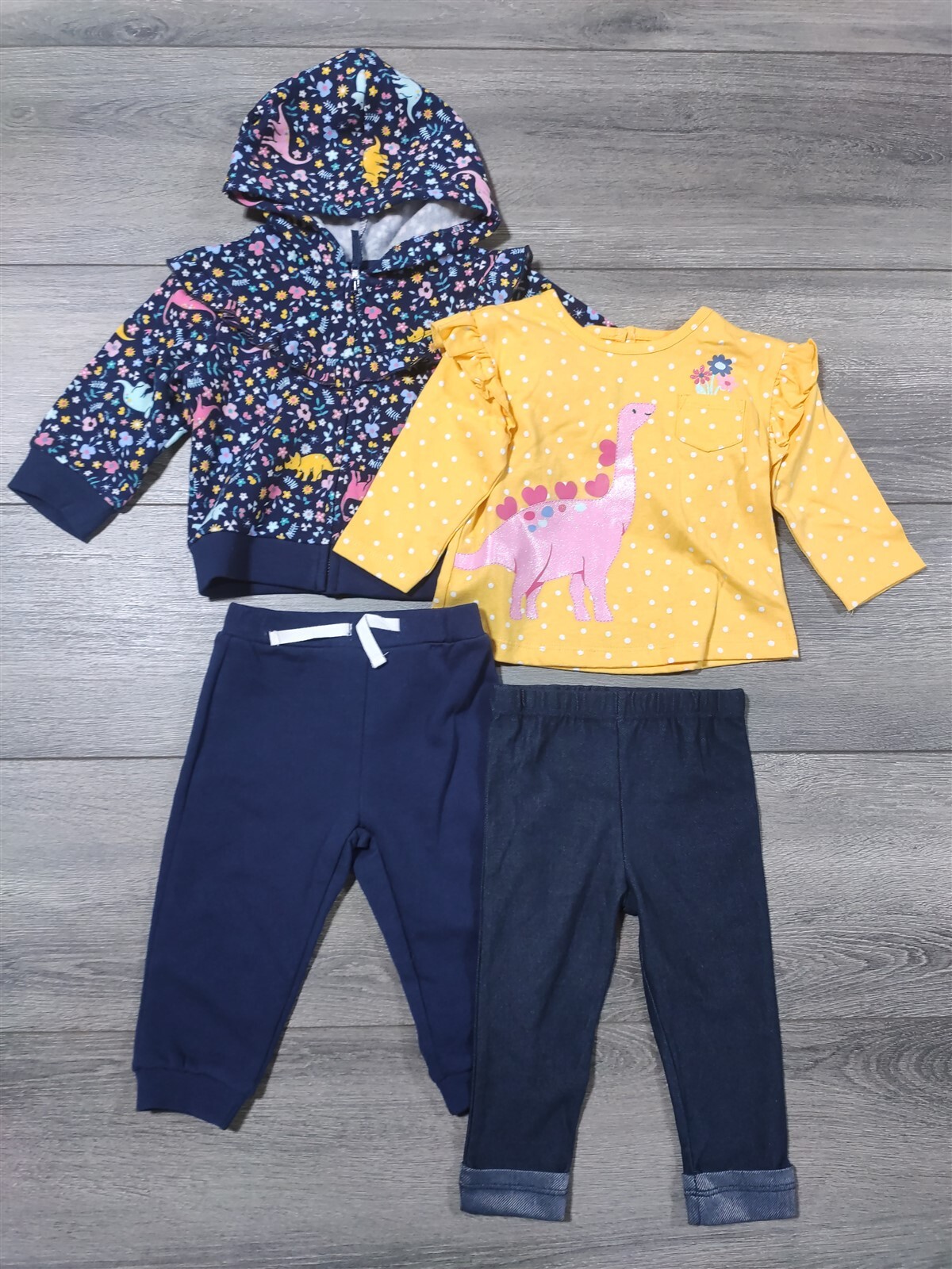Dinosaur Outfit 12 Months Baby Girls Full Zip Hoodie Jacket Shirt Pant 4-Piece