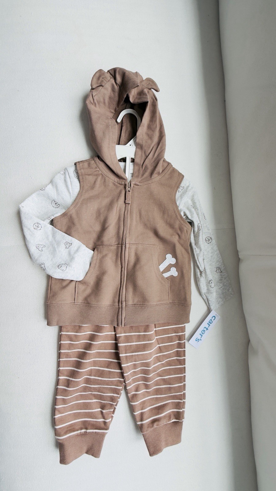 Carter’s Unisex 24M 3-Piece Hooded Zip Hoodie Bodysuit Striped Pants