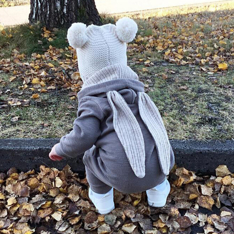 Newborn Infant Bunny Ears Hooded Jumpsuit Cute Babywear Easter Bunny Romper-Blue