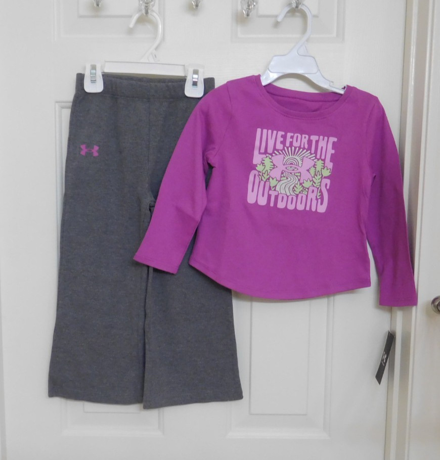 NWT 2pc Under Armour Purple Forest Outdoors Top & Flared Pants sz 3t 4t or 5