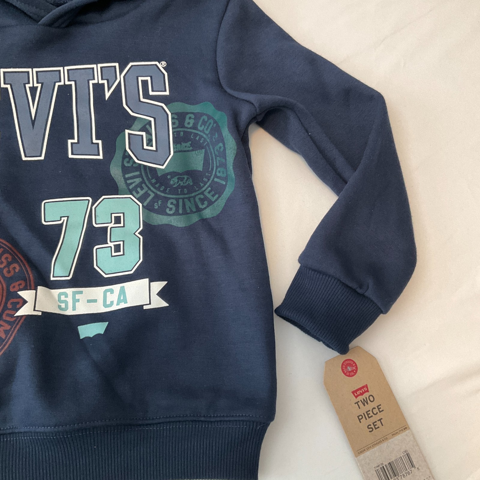 Levis Pullover Hoodie And Sweatpant Set Toddler Size 3T Blue Stretch Graphic