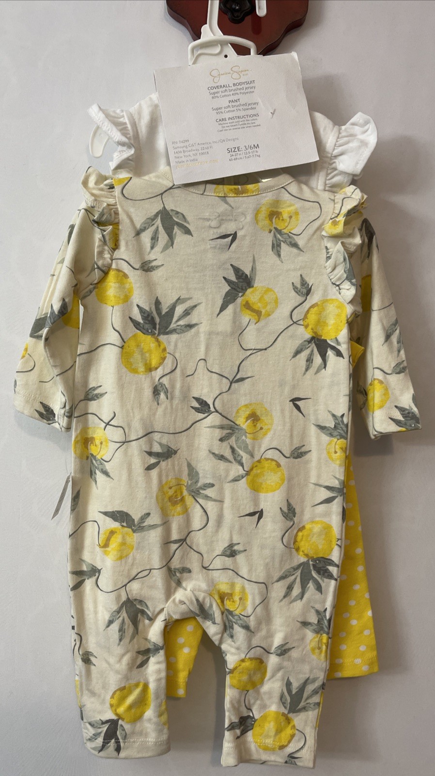 Jessica Simpson Infant Girls 3-6 Months Lemon-Print 3 Piece Layette NWT! MZZ8