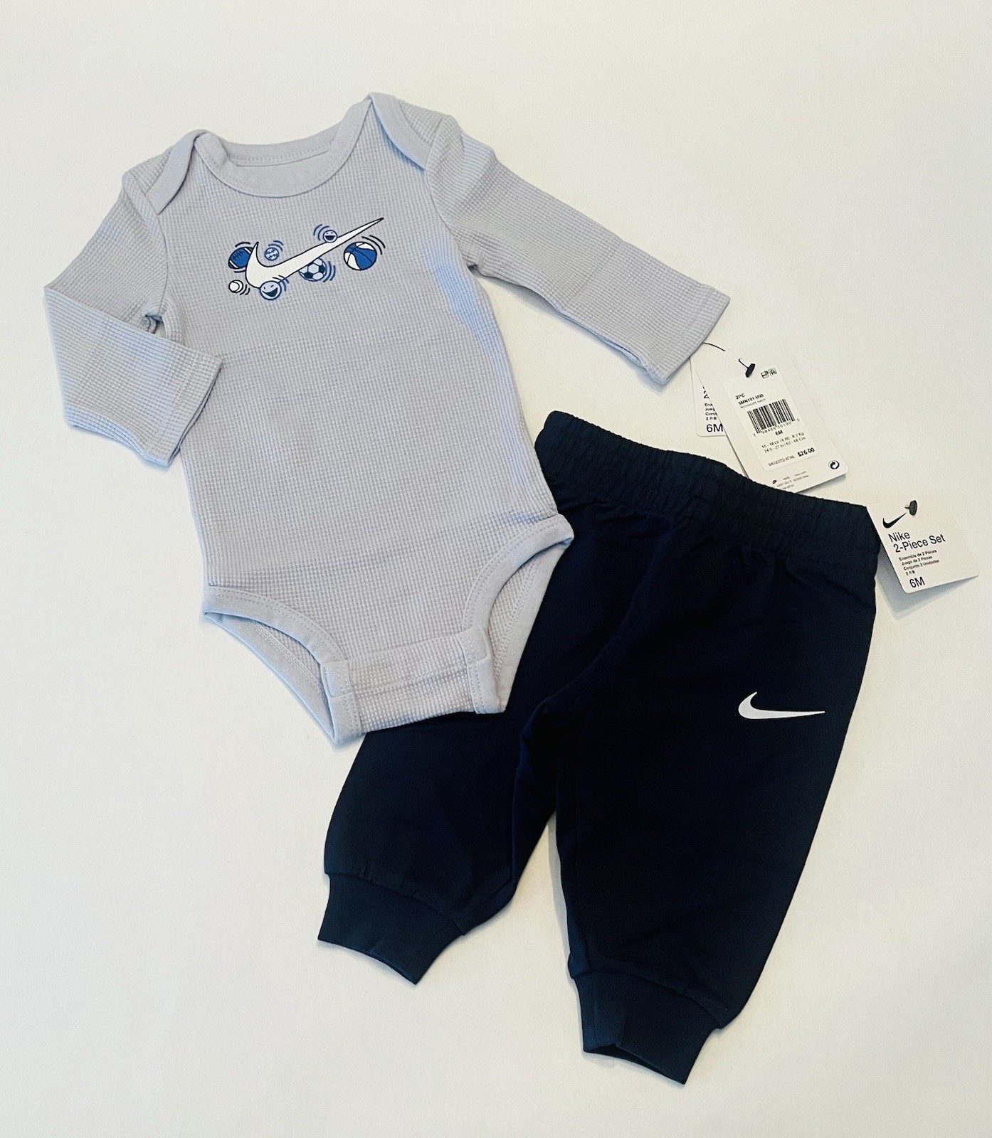 Nike Baby Boy Outfit 6 Months Pants Long Sleeve Bodysuit 2 PC Set Cute New