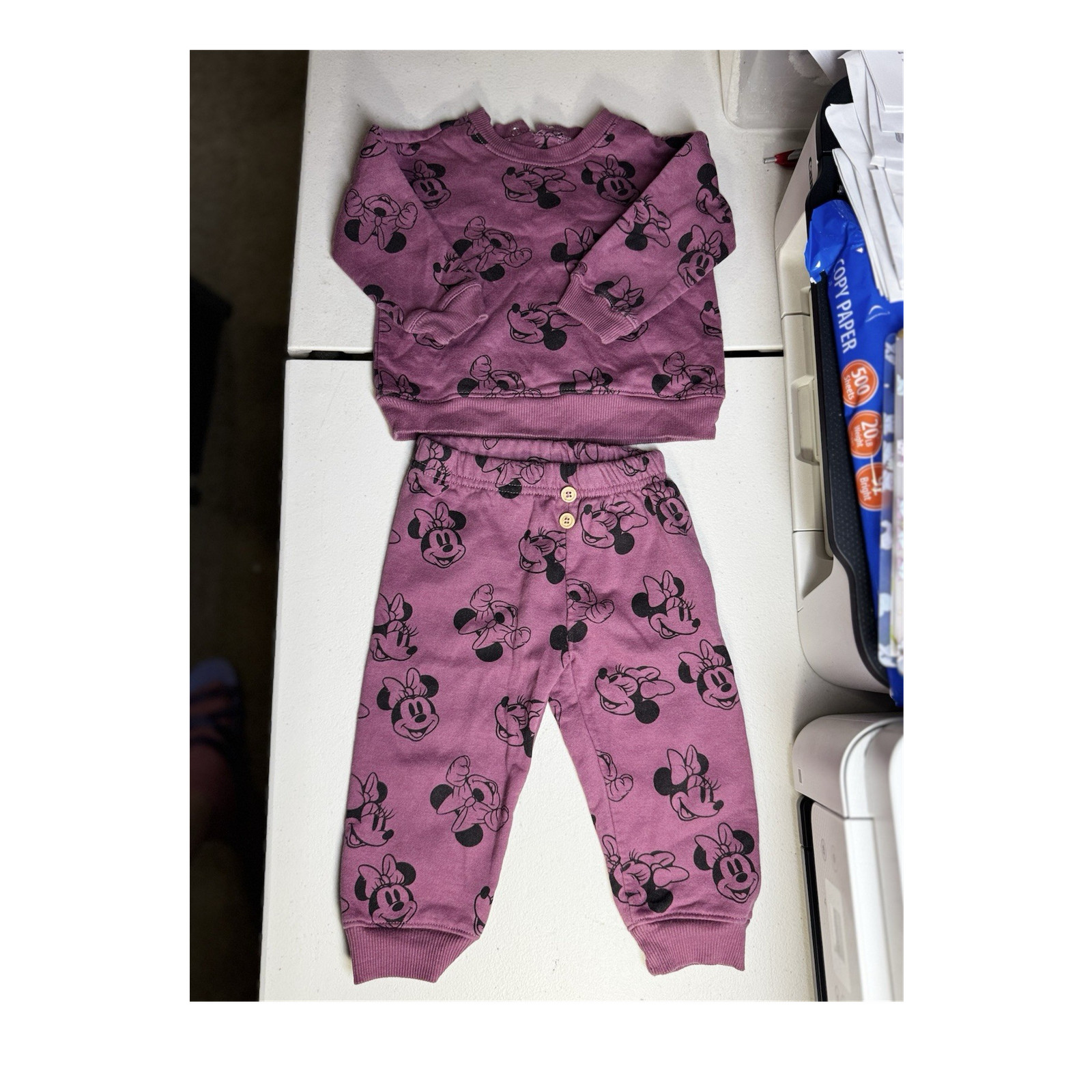 Disney Baby Minnie Mouse Sweatshirt & Pants Set Purple Black 12M Cotton Blend