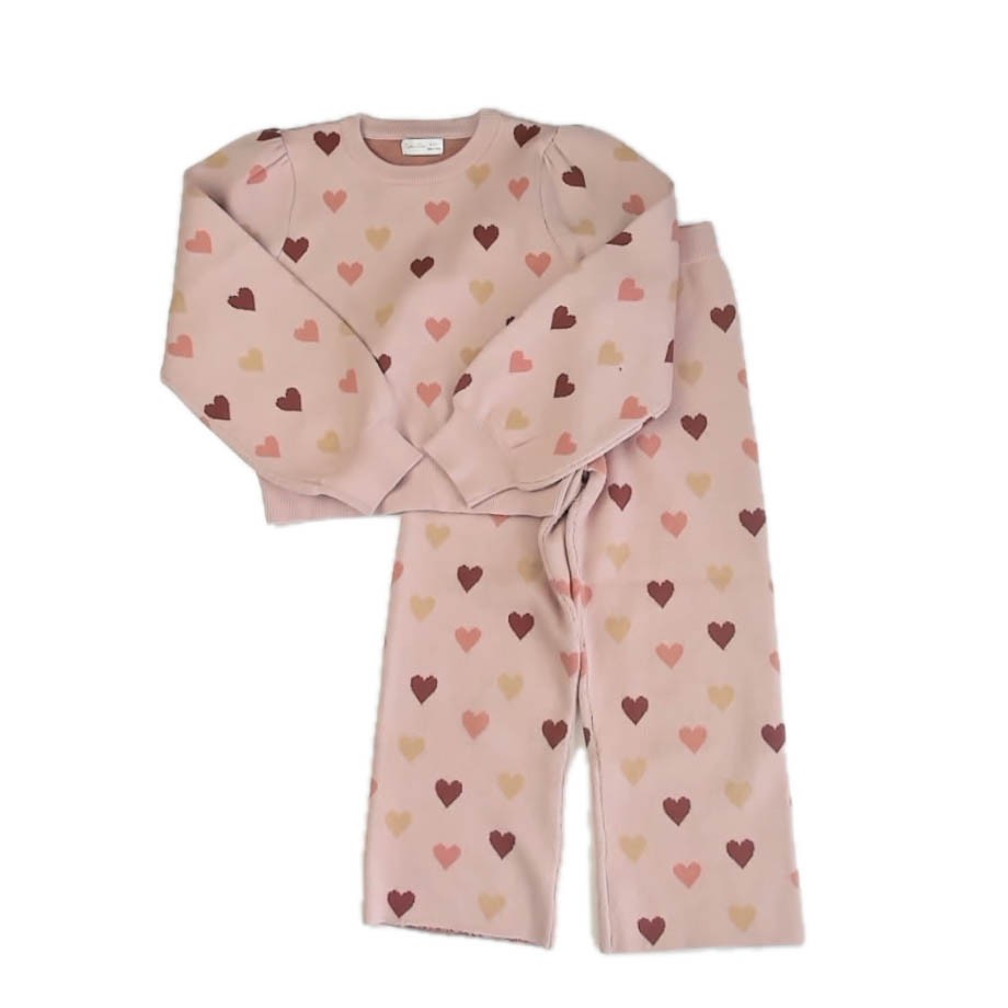 Rylee + Cru Girls Jacquard Knit Hearts Top and Pants Set 8-9 Years