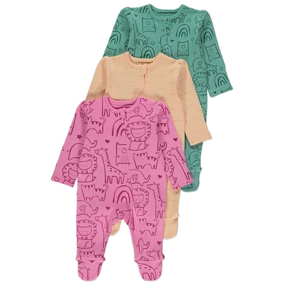 Baby girls 3 pk safari animals baby grows all in one size 0-3 months