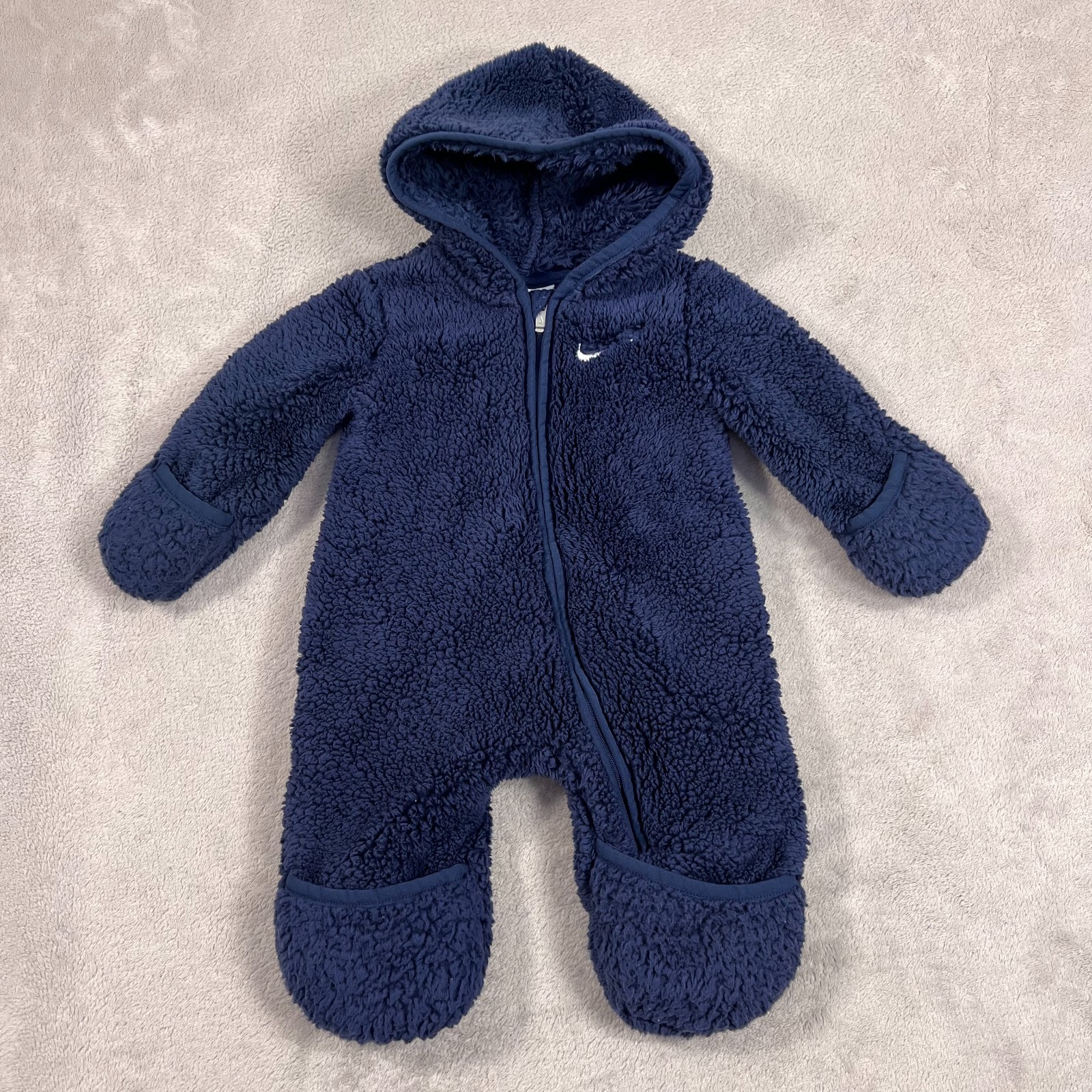 Nike Toddler Outfit Size 3 Months Navy Blue Full Zip Deep Pile Fleece Hooded