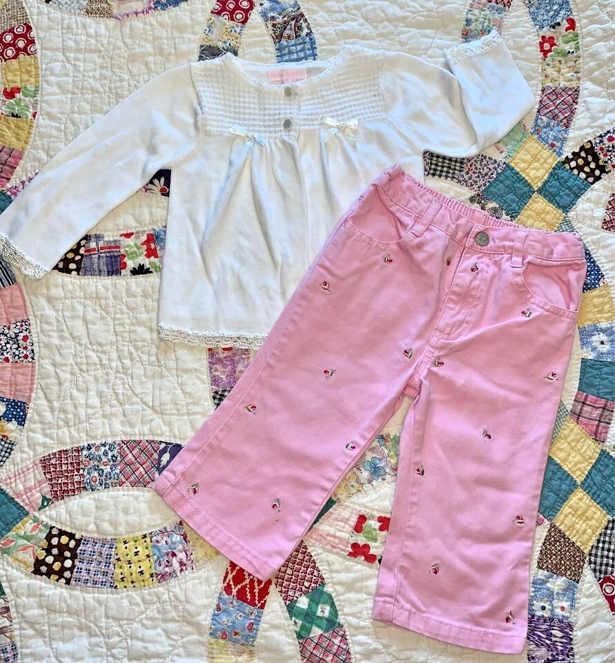 2 PC Outfit Abby & Dyland, Faded Glory 12 Mo Baby Girl Capris & Sweater Cardigan
