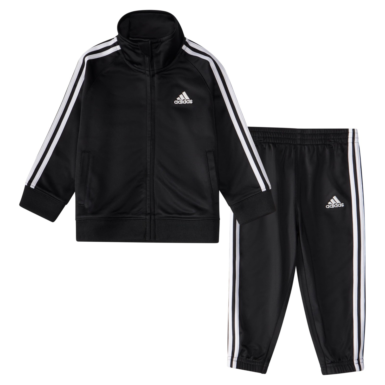 adidas Baby Tricot Tracksuit Jacket Jogger Pant Set, Black, 3M 3 Months, Black