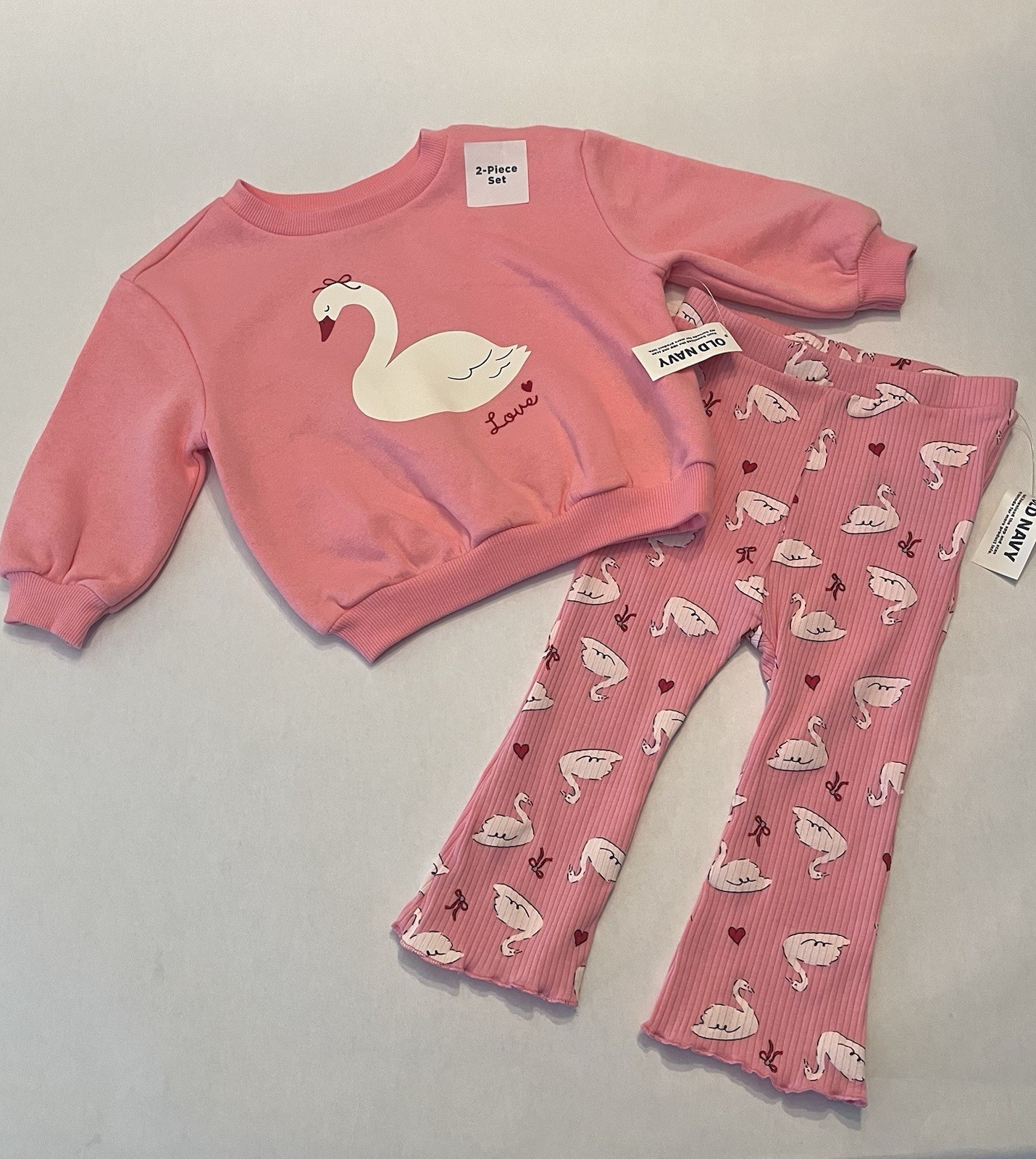 Old Navy Baby Girl 6-12 Months Pants Sweatshirt 2 PC Set Cute Pink Swan Outfit